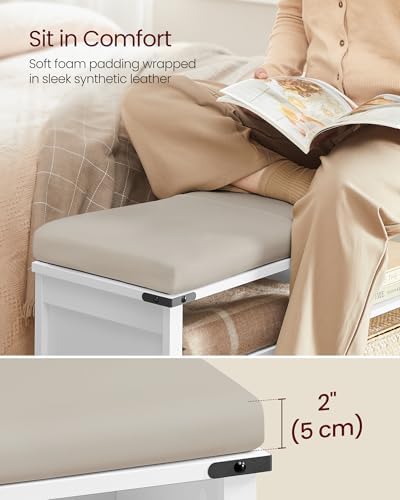 VASAGLE Shoe Storage Bench with Removable Cushion, Adjustable Shelves