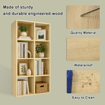 CTESNE【2026】 8 Cube Shelf with Anti-Tipping Kits + Reversible Open Back Bookcase, Multi Layer and Multi Grid partition Layout (Oak 11in)