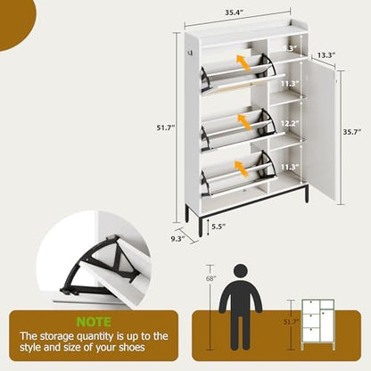 GarveeHome Shoe Cabinet Rattan with 3 Flip Drawers