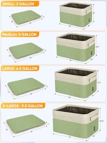 BALEINE 2 Pack Fabric Closet Storage Bins for Shelves, Linen Closet Organizers and Storage, Decorative Baskets for Organizing, Shelf, Clothes, Home, Office (Green, 14''x10''x8.5'')