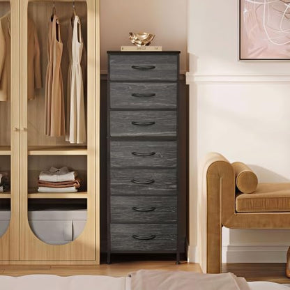 WLIVE Tall Fabric Dresser for Bedroom, 7 Drawers Storage Cabinet, Grey