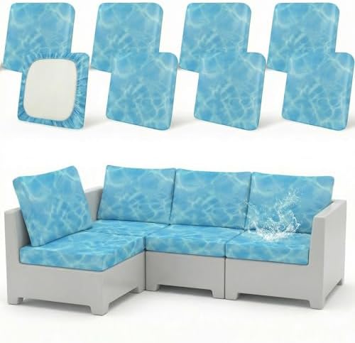 8 Pack Outdoor Cushion Covers, Water Resistant, High Stretch Fit