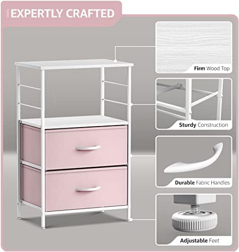 Sorbus 2 Drawer Shelf Storage Nightstand - Kids Bedside Furniture End Table Night Stand with Steel Frame Wood Top & Easy Pull Fabric Bins, Dresser & Chest for Home Bedroom Accessories Office & College