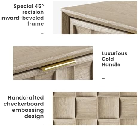 COLAMY Night Stand Bedside Table with Charging Station, Modern Wooden Nightstand 2 Drawers Dresser with Chessboard Relief and Charger for Bedroom, Living Room and Small Space - Oak