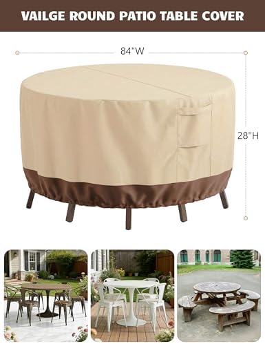 Vailge Patio Outdoor Furniture Covers Waterproof, Round Outdoor Table Cover