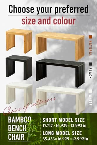 Bamboo Bench (White, Short) 18 Inch Indoor Bench for Entryway, Living Room & Bedroom