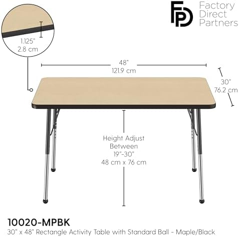 FDP 30" x 48" Rectangle Table with Ball Glide Legs - Maple/Black