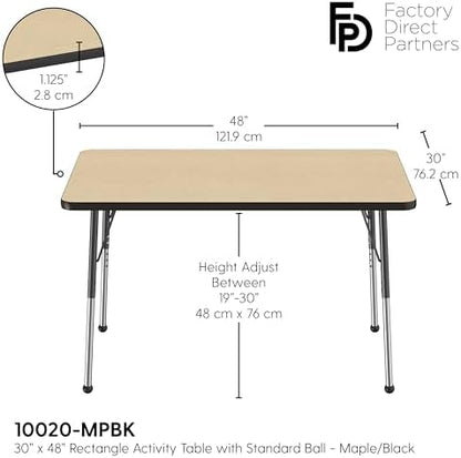 FDP 30" x 48" Rectangle Table with Ball Glide Legs - Maple/Black
