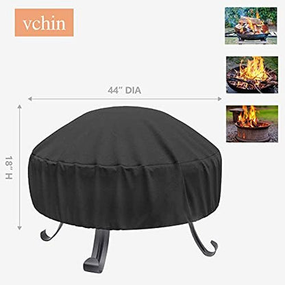 Round Fire Pit Cover 40-44 Inch 600D Heavy Duty Gas Firepit Cover with Drawstring and Handles, PVC Coating Waterproof and Fade Resistant (44" Dia x 18" H)