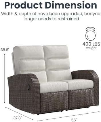 Outdoor Recliner Chair 2-Seat, All-Weather Wicker Reclining Patio Chair with Adjustable Backrest and Footrest