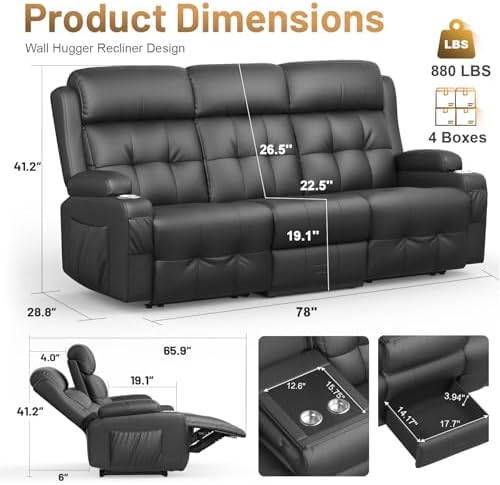 RV Loveseat Recliner Sofa, Home Theater Seating with Console & Massage
