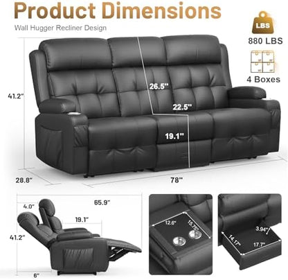 RV Loveseat Recliner Sofa, Home Theater Seating with Console & Massage