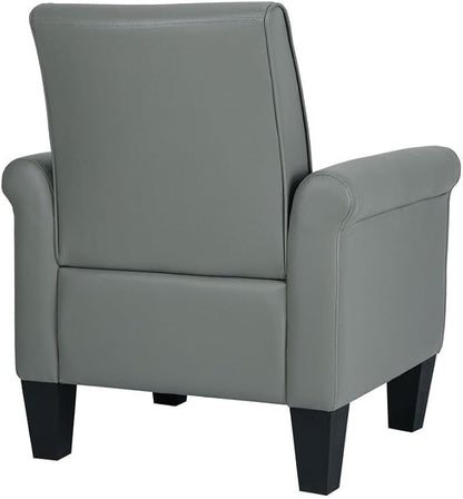 Mid-Century Modern Accent Chair, Overstuffed Leather Chairs for Living Room,Upholstered Comfy Club Chair Fake Faux Leather Armchair for Bedroom Apartment Office Lounge, PU Leather, Grey