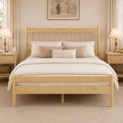 PVWIIK Queen Size Bed Frame with Headboard&Footboard,Natural