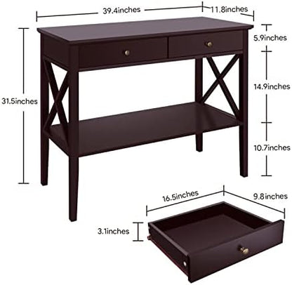 ChooChoo 39" Entryway Table with Drawers and Storage Shelf