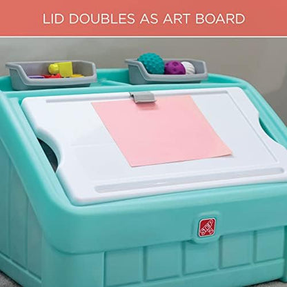 Step2 2-in-1 Toy Box & Art Lid, Kids Toy Storage Bin & Organizer, Easel & Chest in One, Made of Durable Plastic, For Toddlers 2+ Years Old, Mint