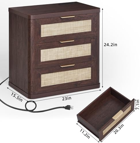 LEYAOYAO Rattan 23" Nightstands with Charger for Bedroom