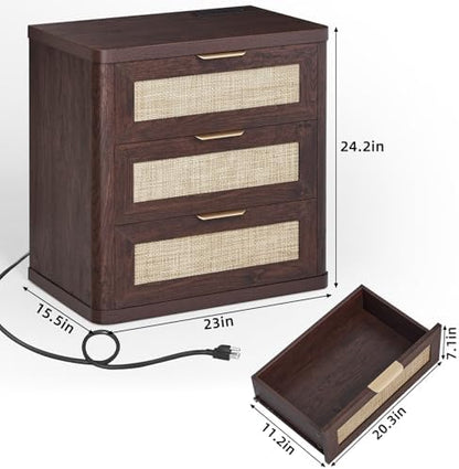LEYAOYAO Rattan 23" Nightstands with Charger for Bedroom