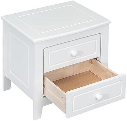 Merax 3 Pieces Mid Century Wood Bedroom Set with Queen Size Platform Bed with Classic Headboard, Nightstand with 2 Drawers White