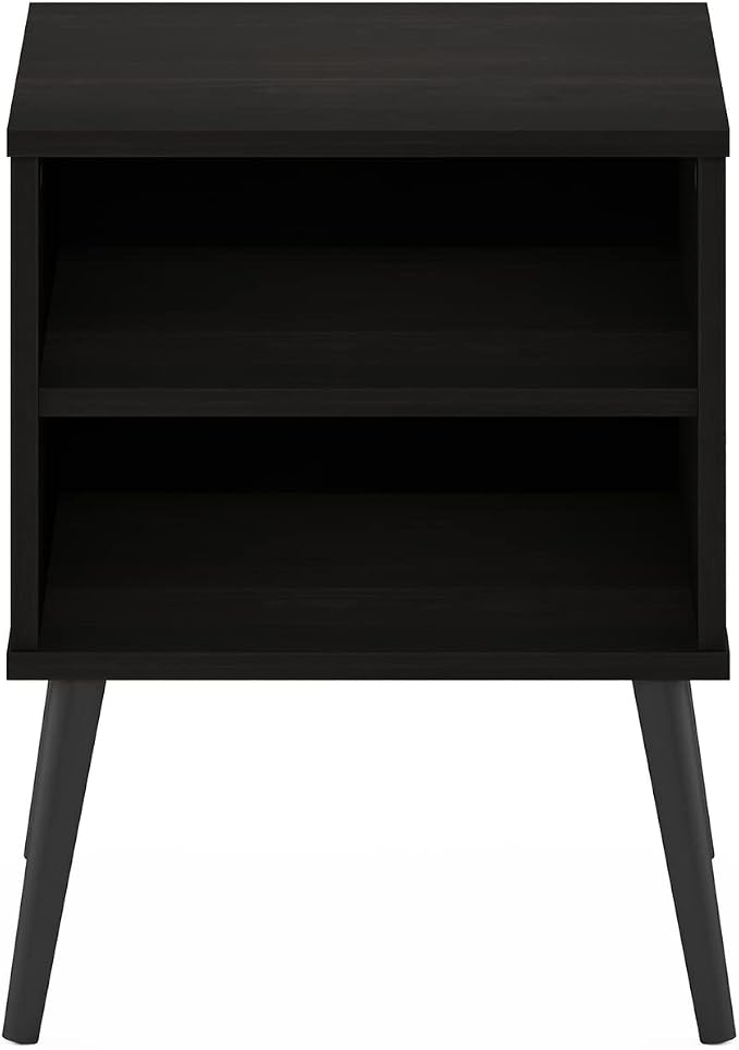 Furinno Claude Mid Century Style Nightstand with Wood Legs, 15.55 (D) x 15.55 (W) x 20.16 (H) inches, Espresso | Square Nightstand with Wooden Legs, Open Shelf Bedside Table, End Table, Side Table, for Bedroom, Closet, Dorm