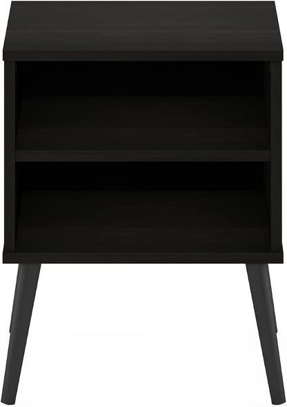 Furinno Claude Mid Century Style Nightstand with Wood Legs, 15.55 (D) x 15.55 (W) x 20.16 (H) inches, Espresso | Square Nightstand with Wooden Legs, Open Shelf Bedside Table, End Table, Side Table, for Bedroom, Closet, Dorm