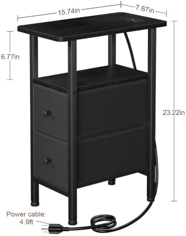 Narrow Nightstand with Charging Station, End Tables Living Room