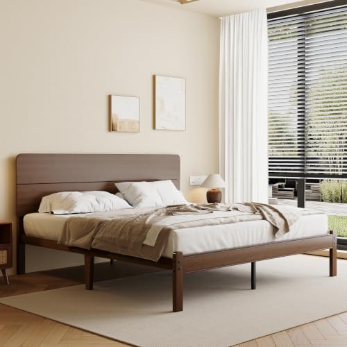 14" Solid Bamboo Wood King Size Platform Bed Frame with Headboard