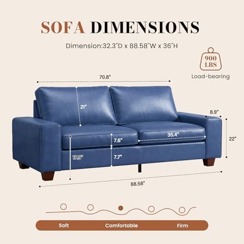 COUCHOICE Modern Faux Leather Sofa Couch (88.58", Blue)