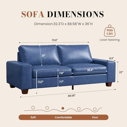COUCHOICE Modern Faux Leather Sofa Couch (88.58", Blue)