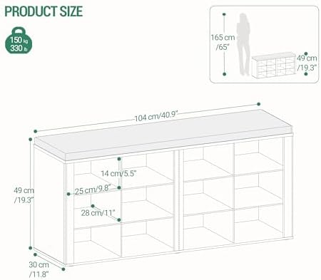 Hzuaneri Shoe Storage Bench with Cushion, Entryway 12-Cubby Shoe Rack