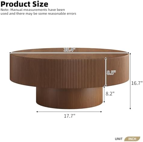 Merax Modern 35.4 Inch Round Large Coffee Table with Sturdy Base, Walnut
