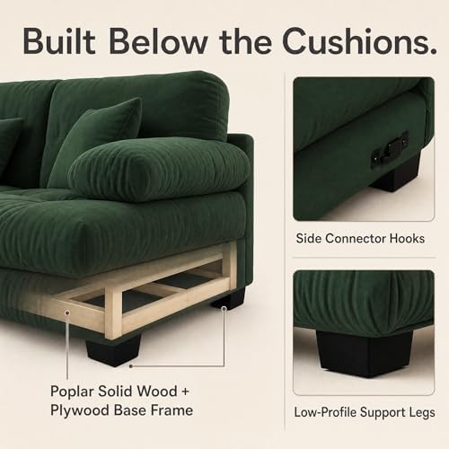 173.2" Chenille Cloud Couch, L Shaped Sofa Couch Ottoman, Green