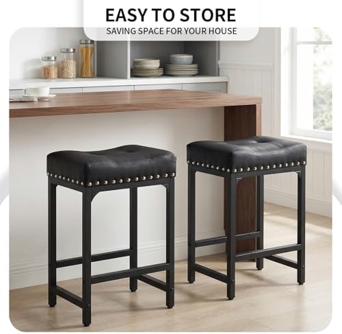 Black Bar Stools Set of 3, Counter Height Bar Stools for Kitchen Island