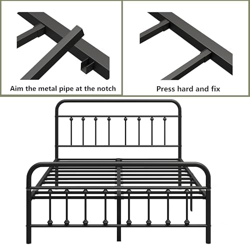 Queen Metal Bed Frame,with Headboard & Footboard 14 Inch,Black