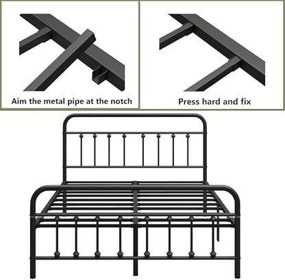 Queen Metal Bed Frame,with Headboard & Footboard 14 Inch,Black