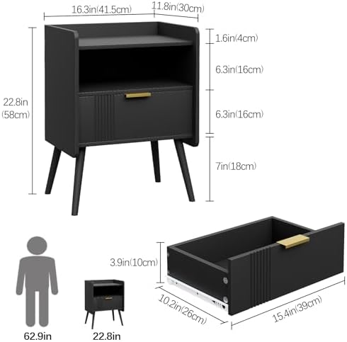 Night Stand Modern End Table with Storage Drawer, Bedside Table for Bedroom