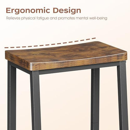 Homeiju Bar Stools, Counter Height Bar Stools Set of 2, 23.6 Inch Saddle Stools with Footrests, Industrial Kitchen Counter Seat for Dining Room, Kitchen, Counter, Rustic Brown