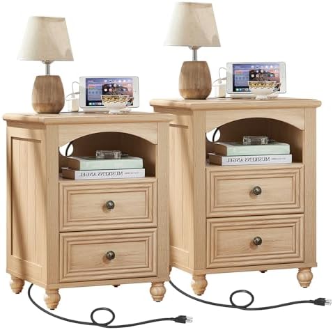 RWYHG 18" Night Stand Set 2 with Charger Station, Nightstand with 2 Drawers