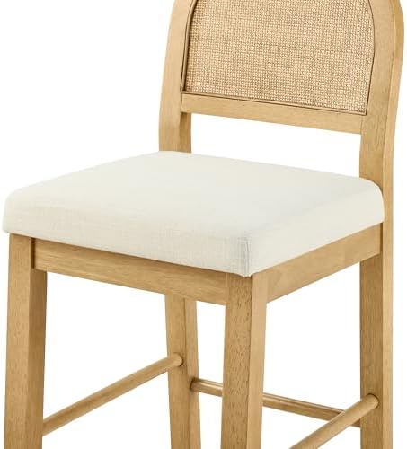 Upholstered Rattan Bar Stools, 26'' Counter Height, Set of 4, Natural