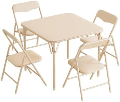 JOYMOR Kids Folding Table and Chairs Set, 5-Piece Metal Frame Activity Set with Easy-Fold Design for Playroom & Classroom, Beige