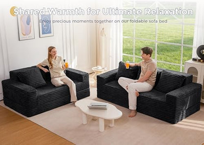 MAXYOYO Sofa Bed, 64-Inch Boneless Loveseat with 2 Cup Holders