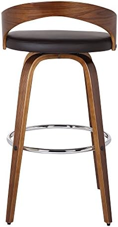 Armen Living Sonia 26" Counter Height Swivel Brown Faux Leather and Walnut Wood Bar Stool - Set of 3