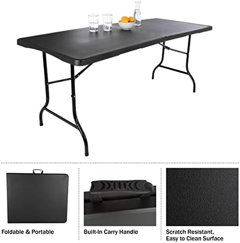 Lavish Home Indoor & Outdoor Portable Folding Table, Black, 6ft