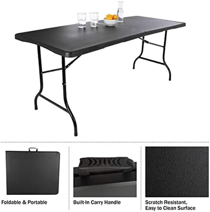 Lavish Home Indoor & Outdoor Portable Folding Table, Black, 6ft