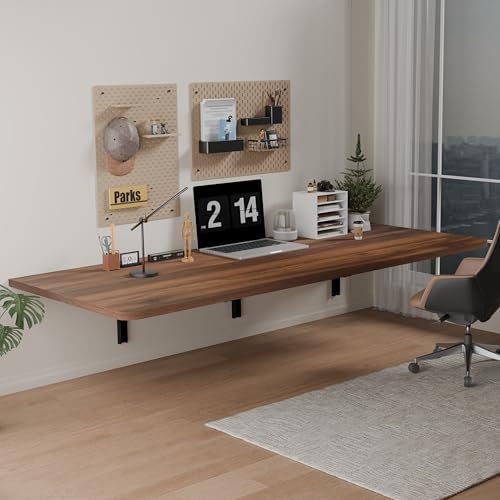 IAE 48x22in Floating Fold Desk,Wall-Mounted Folding Computer Table,Walnut