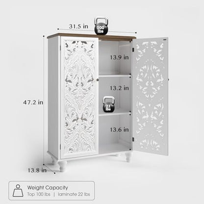 JOINICE 47" Tall Accent Cabinet with Doors & Storage for Living Room,White