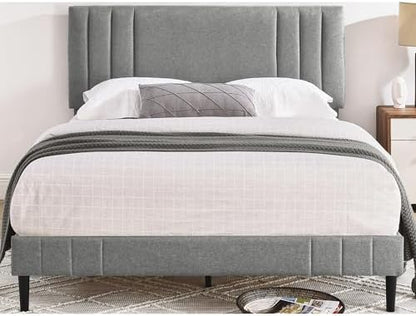 DeCoro Chicago Channel Tufted Upholstered Platform Bed, Light Gray, King