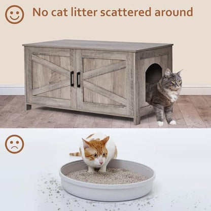 39.4" L Cat Litter Box Enclosure with Barn Door, Greige