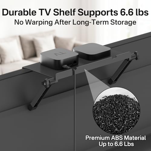 13" × 6.3" TV Top Shelf with Remote Holder - No Drill Top of TV Shelf with Anti-Scratch Adjustable Feet for Streaming Devices, Cable Box, Router & Decorations TV Top Mount Shelf, 1 Pack