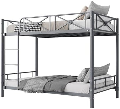 Garvee Metal Bunk Bed Twin Over Twin, Industrial Bunkbeds Heavy Duty Bed with Safety Guard Rails and Space-Saving Design, Steel Bed for School, Bedroom, Grey